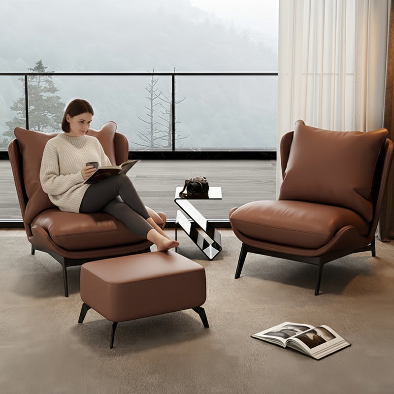 شاربدو كرسي استرخاء عصري مع مسند للقدمين، كرسي استرخاء قابل للإمالة من الجلد الصناعي مع أرجل معدنية، طقم كراسي استرخاء مريح مناسب لغرفة المعيشة وغرفة النوم - Image 3